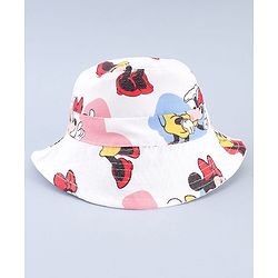 Babyhug Disney Cotton Woven Summer Cap with Minnie Mouse Print White - Diameter 23 cm