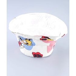 Babyhug Disney Cotton Woven Summer Cap with Minnie Mouse Print White - Diameter 23 cm