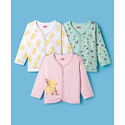 Babyhug 100% Cotton Knit Full Sleeves Front Open Jhablas with Duck & Floral Print Pack of 3 - White Pink & Sea Green