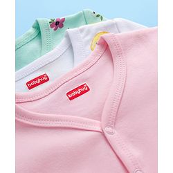 Babyhug 100% Cotton Knit Full Sleeves Front Open Jhablas with Duck & Floral Print Pack of 3 - White Pink & Sea Green