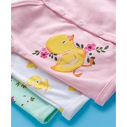 Babyhug 100% Cotton Knit Full Sleeves Front Open Jhablas with Duck & Floral Print Pack of 3 - White Pink & Sea Green