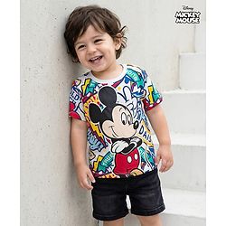 Babyhug Disney Single Jersey Knit Half Sleeves T-Shirt with Mickey Mouse Print - Multicolor