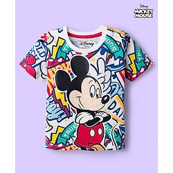 Babyhug Disney Single Jersey Knit Half Sleeves T-Shirt with Mickey Mouse Print - Multicolor