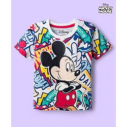 Babyhug Disney Single Jersey Knit Half Sleeves T-Shirt with Mickey Mouse Print - Multicolor