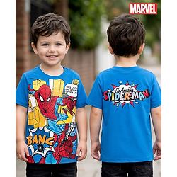 Babyhug Marvel Single Jersey Knit Half Sleeves T-Shirt With Spider-Man Graphics - Blue