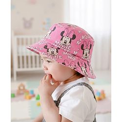 Babyhug Disney Cotton Woven Summer Cap with Minnie Mouse Print Pink - Diameter 23 cm