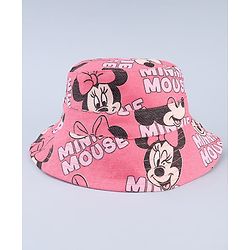 Babyhug Disney Cotton Woven Summer Cap with Minnie Mouse Print Pink - Diameter 23 cm