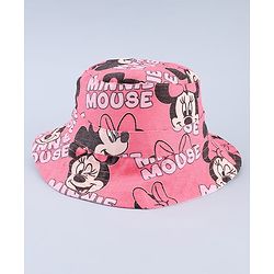 Babyhug Disney Cotton Woven Summer Cap with Minnie Mouse Print Pink - Diameter 23 cm