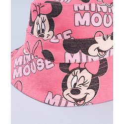 Babyhug Disney Cotton Woven Summer Cap with Minnie Mouse Print Pink - Diameter 23 cm
