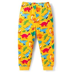 Babyhug Cotton Knit Full Sleeves Co-ords Night Suit with Dino Print - Yellow