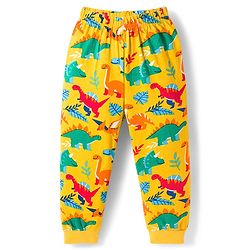 Babyhug Cotton Knit Full Sleeves Co-ords Night Suit with Dino Print - Yellow