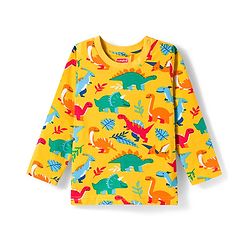 Babyhug Cotton Knit Full Sleeves Co-ords Night Suit with Dino Print - Yellow