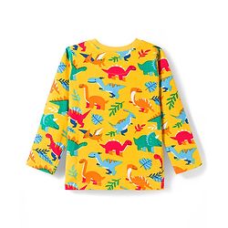 Babyhug Cotton Knit Full Sleeves Co-ords Night Suit with Dino Print - Yellow