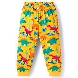 Babyhug Cotton Knit Full Sleeves Co-ords Night Suit with Dino Print - Yellow