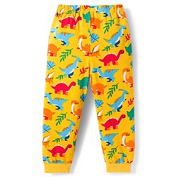 Babyhug Cotton Knit Full Sleeves Co-ords Night Suit with Dino Print - Yellow