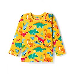 Babyhug Cotton Knit Full Sleeves Co-ords Night Suit with Dino Print - Yellow