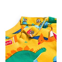 Babyhug Cotton Knit Full Sleeves Co-ords Night Suit with Dino Print - Yellow