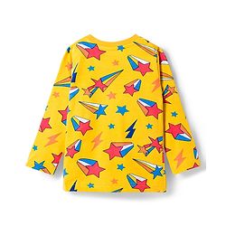 Babyhug Cotton Knit Full Sleeves Co-ords Night Suit with Star Print - Yellow
