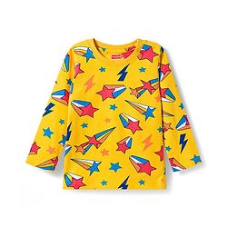 Babyhug Cotton Knit Full Sleeves Co-ords Night Suit with Star Print - Yellow