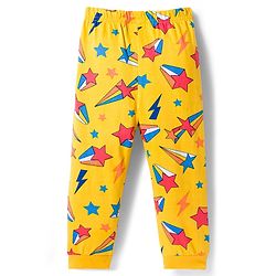 Babyhug Cotton Knit Full Sleeves Co-ords Night Suit with Star Print - Yellow