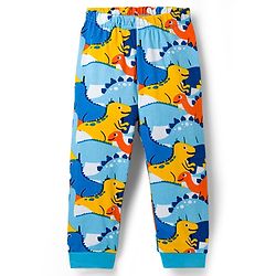 Babyhug Cotton Knit Full Sleeves Co-ords Night Suit With Dino Print - Blue
