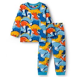 Babyhug Cotton Knit Full Sleeves Co-ords Night Suit With Dino Print - Blue