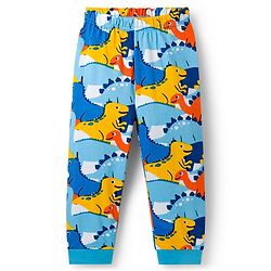 Babyhug Cotton Knit Full Sleeves Co-ords Night Suit With Dino Print - Blue