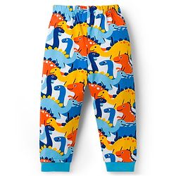 Babyhug Cotton Knit Full Sleeves Co-ords Night Suit With Dino Print - Blue