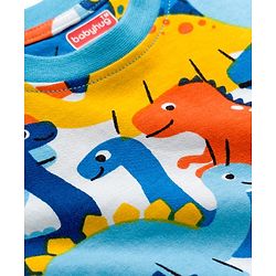 Babyhug Cotton Knit Full Sleeves Co-ords Night Suit With Dino Print - Blue
