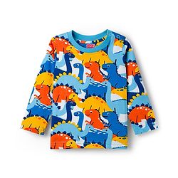 Babyhug Cotton Knit Full Sleeves Co-ords Night Suit With Dino Print - Blue