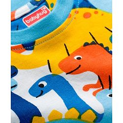 Babyhug Cotton Knit Full Sleeves Co-ords Night Suit With Dino Print - Blue