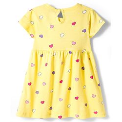 Babyhug Single Jersey Knit Half Sleeves Polka Dot & Heart Printed Frocks with Bow Applique Pack of 2 - Yellow & Purple