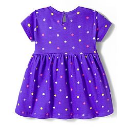 Babyhug Single Jersey Knit Half Sleeves Polka Dot & Heart Printed Frocks with Bow Applique Pack of 2 - Yellow & Purple