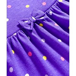 Babyhug Single Jersey Knit Half Sleeves Polka Dot & Heart Printed Frocks with Bow Applique Pack of 2 - Yellow & Purple