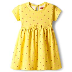 Babyhug Single Jersey Knit Half Sleeves Floral Heart & Print Printed Frocks with Bow Applique Pack of 2 - Yellow & Lilac