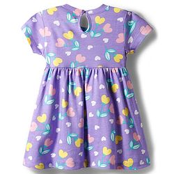 Babyhug Single Jersey Knit Half Sleeves Floral Heart & Print Printed Frocks with Bow Applique Pack of 2 - Yellow & Lilac