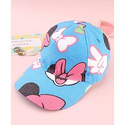 Babyhug Disney Cotton Woven Summer Cap with Minnie Mouse Print Blue - Diameter 17 cm