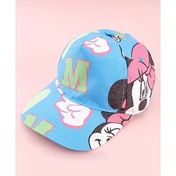 Babyhug Disney Cotton Woven Summer Cap with Minnie Mouse Print Blue - Diameter 17 cm