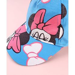 Babyhug Disney Cotton Woven Summer Cap with Minnie Mouse Print Blue - Diameter 17 cm