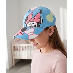 Babyhug Disney Cotton Woven Summer Cap with Minnie Mouse Print Blue - Diameter 17 cm