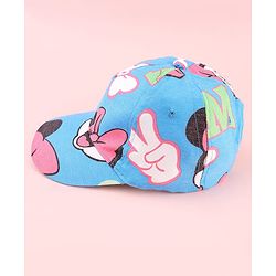Babyhug Disney Cotton Woven Summer Cap with Minnie Mouse Print Blue - Diameter 17 cm
