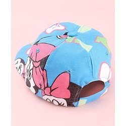 Babyhug Disney Cotton Woven Summer Cap with Minnie Mouse Print Blue - Diameter 17 cm