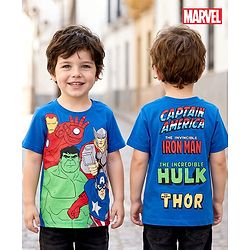 Babyhug Marvel Single Jersey Knit Half Sleeves T-Shirt with Avengers Graphic - Blue