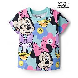 Babyhug Disney Single Jersey Knit Half Sleeves T-Shirt with Minnie Mouse & Daisy Print - Light Blue