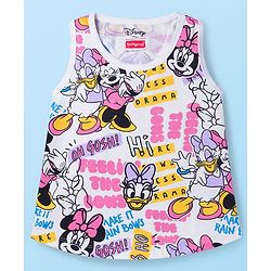 Babyhug Disney Single Jersey Knit Sleeveless T-Shirt & Shorts Set With Minnie Mouse Graphics - White & Pink