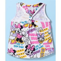 Babyhug Disney Single Jersey Knit Sleeveless T-Shirt & Shorts Set With Minnie Mouse Graphics - White & Pink