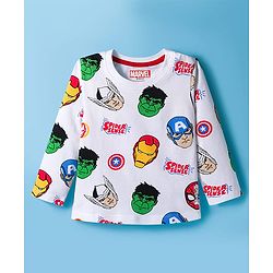 Babyhug Marvel Single Jersey Knit Full Sleeves Co-ords Night Suit With Avengers Print - White