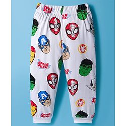 Babyhug Marvel Single Jersey Knit Full Sleeves Co-ords Night Suit With Avengers Print - White