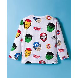 Babyhug Marvel Single Jersey Knit Full Sleeves Co-ords Night Suit With Avengers Print - White