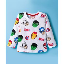 Babyhug Marvel Single Jersey Knit Full Sleeves Co-ords Night Suit With Avengers Print - White